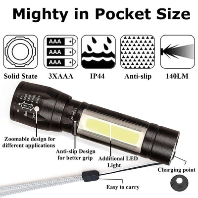 4000LM Waterproof Mini Flashlight Built in Battery USB Charging Everrd
