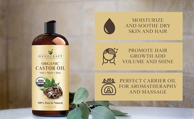 Handcraft Blends Castor Oil with Rosemary Oil for Hair Growth, Eyelashes, Eyebrows - 100% Pure and Natural Carrier Oil Hair, Body Oil - Moisturizing Massage Oil for Aromatherapy - 8 fl. Oz - EVERRD USA