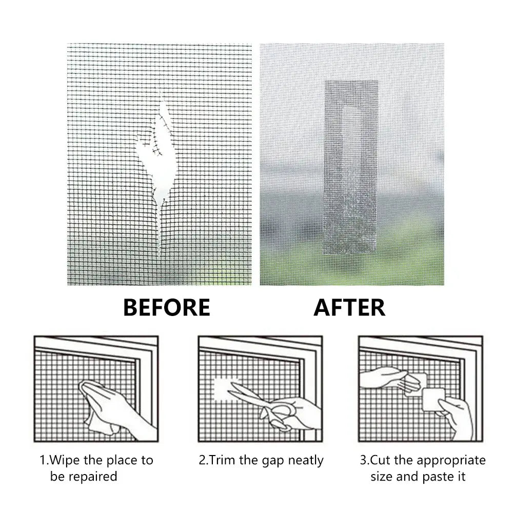 Window Mosquito Net Repair Tape Waterproof Self Adhesive Window Screen Repair Patch Strong Anti-Insect Mesh Broken Holes Repair Everrd