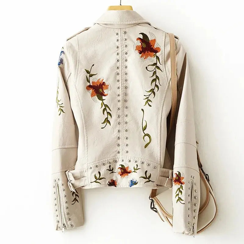 Retro Floral Lux Leather Studded Jacket - EVERRD USA