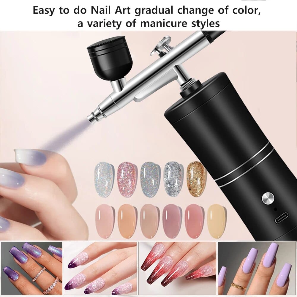 Airbrush Nail Art Paint Spray with Compressor Decoration Cake Portable Nails Coloring Air Brush Gun Mist Sprayer Rechargeable - EVERRD USA